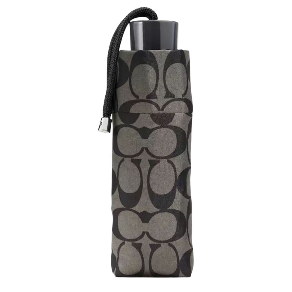 COACH MINI UMBRELLA SIGNATURE UV PROTECTION IN BLACK / GREY / BLACK NEW! - Picture 2 of 2